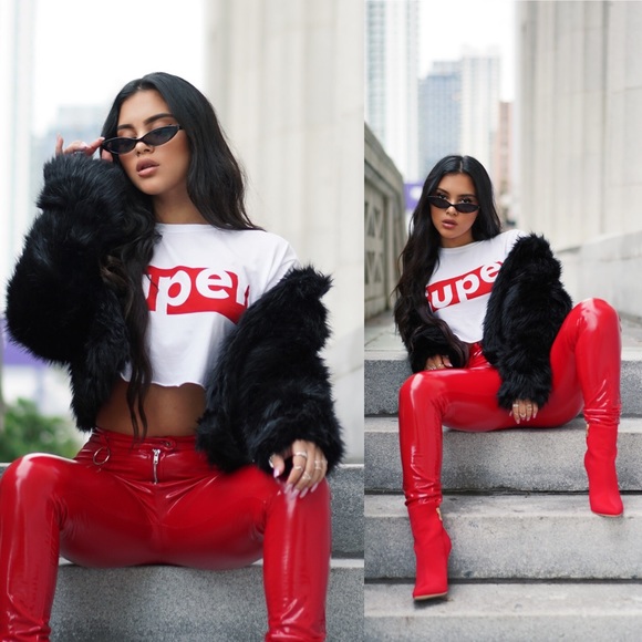 Red Latex High Shine Pants - Picture 2 of 6